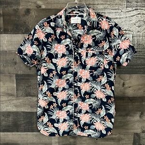 Men’s Hawaiian Navy Floral Button-Down Shirt